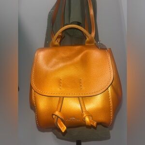 Coach Derby Metallic Tangerine Pebbled Leather Backpack
